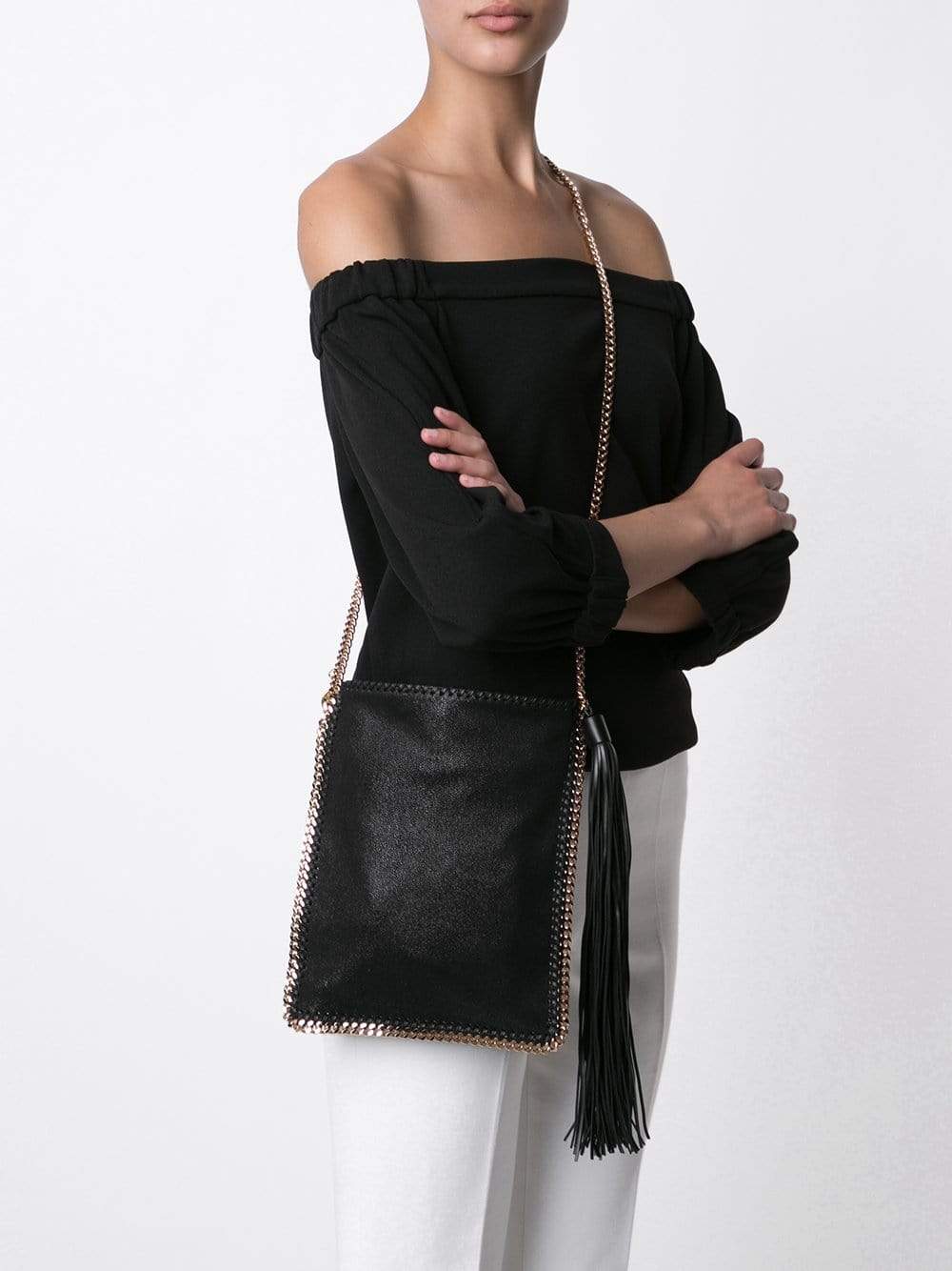 STELLA MCCARTNEY-Falabella Cross-Body Tassel Bag-BLACK