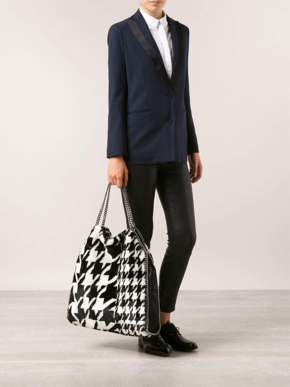 STELLA MCCARTNEY-Houndstooth Falabella Bag-BLACK
