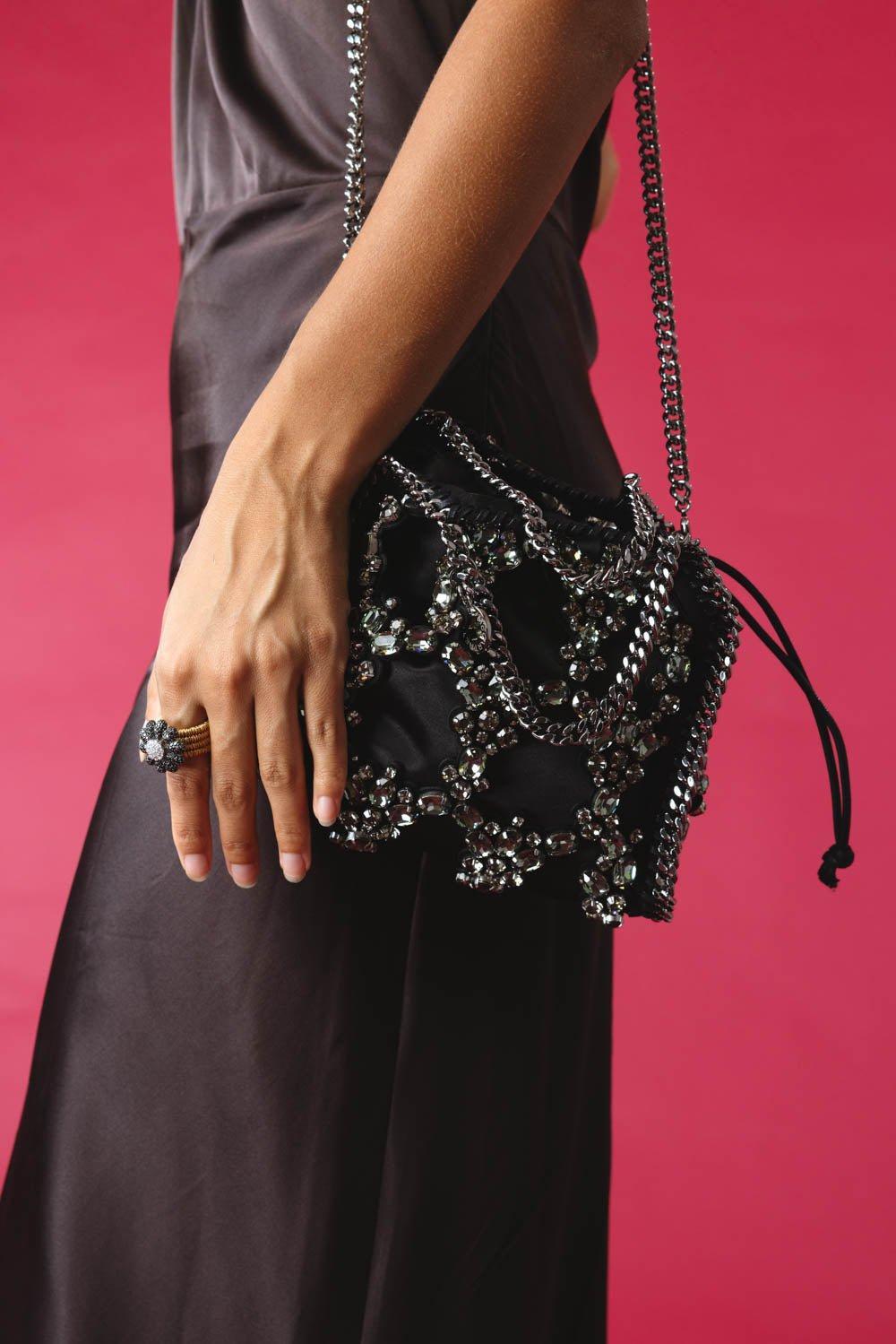 STELLA MCCARTNEY-Tiny Crystal Cage Tote-BLACK