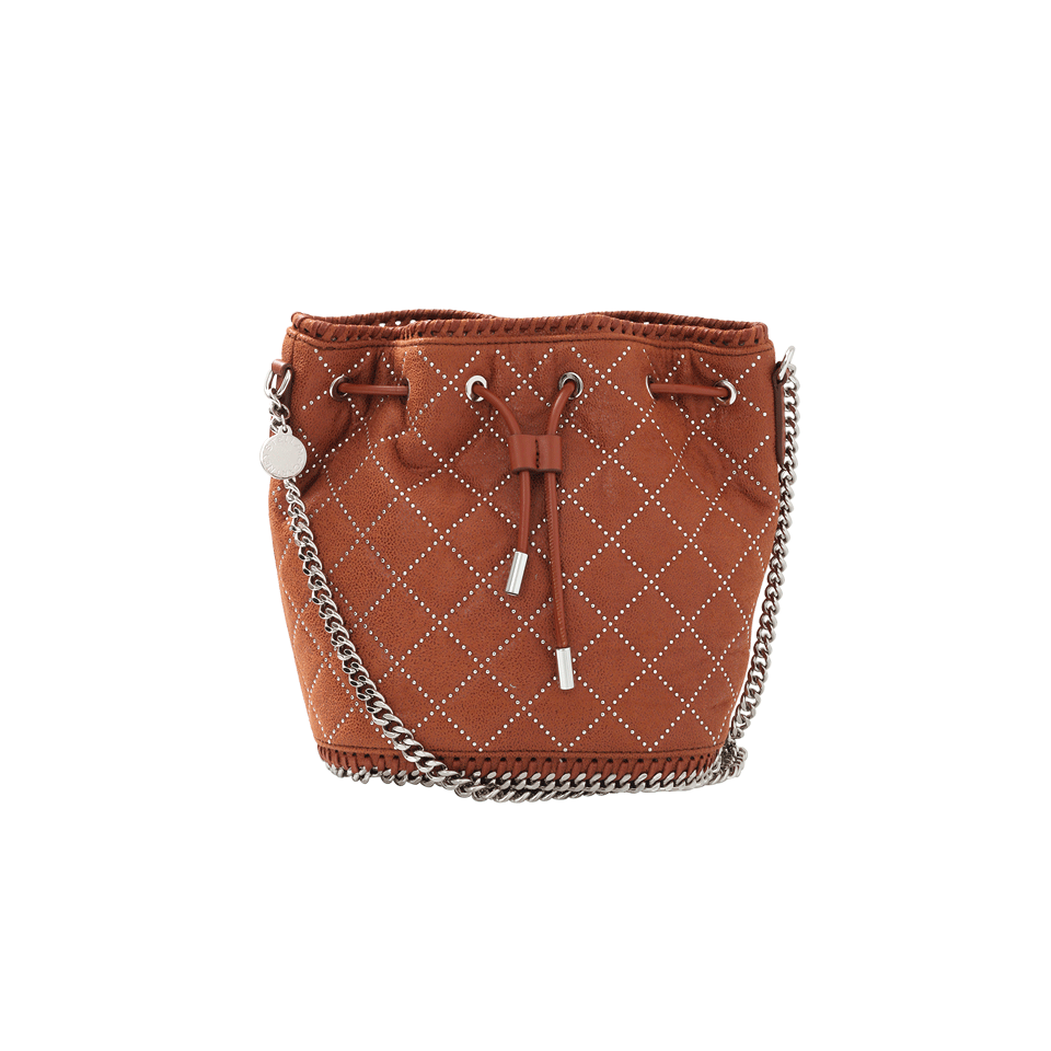 STELLA MCCARTNEY-Brandy Falabella Studded Quilted Bucket Bag-BRANDY