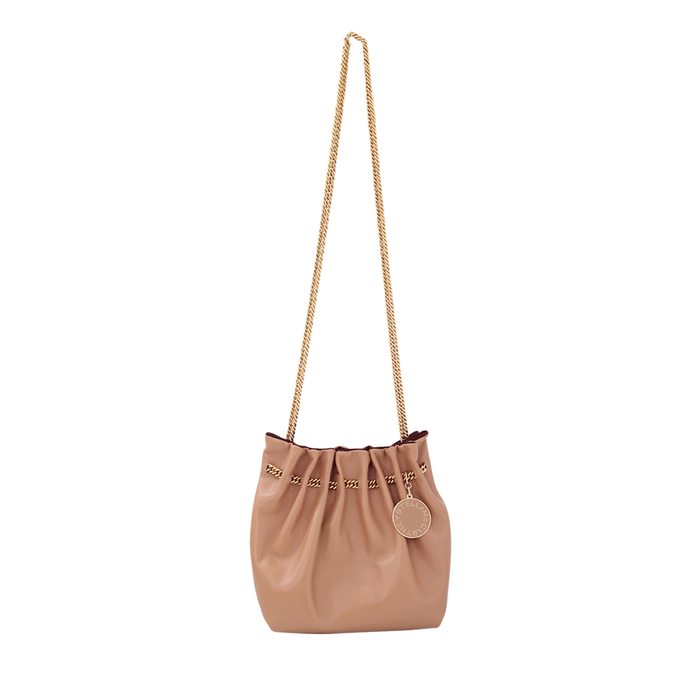 STELLA MCCARTNEY-Gold Chain Bucket Bag-CAMEL