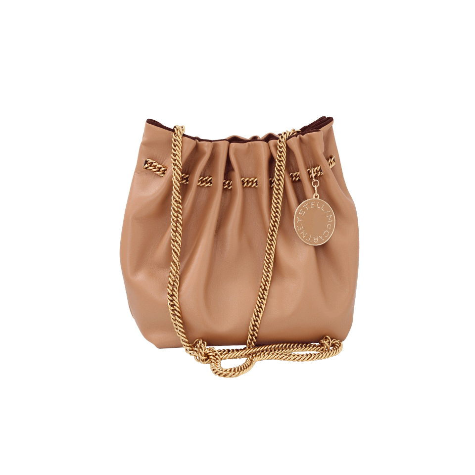 STELLA MCCARTNEY-Gold Chain Bucket Bag-CAMEL