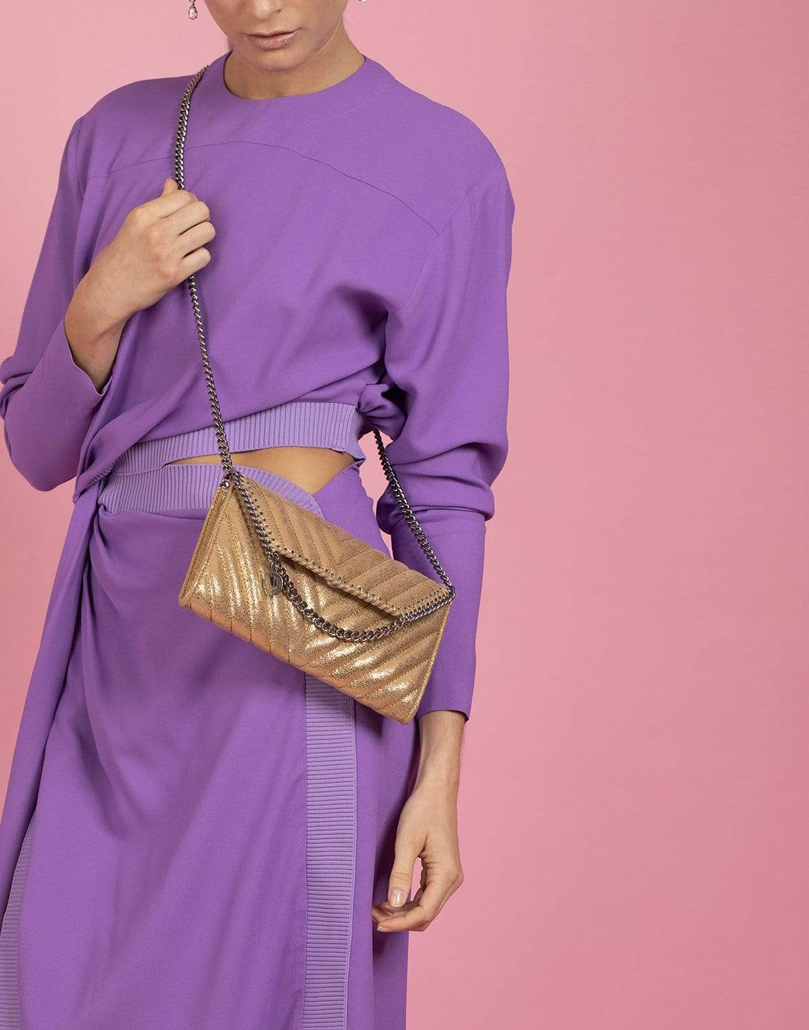 STELLA MCCARTNEY-Mini Crossbody Falabella Shiny-GOLD