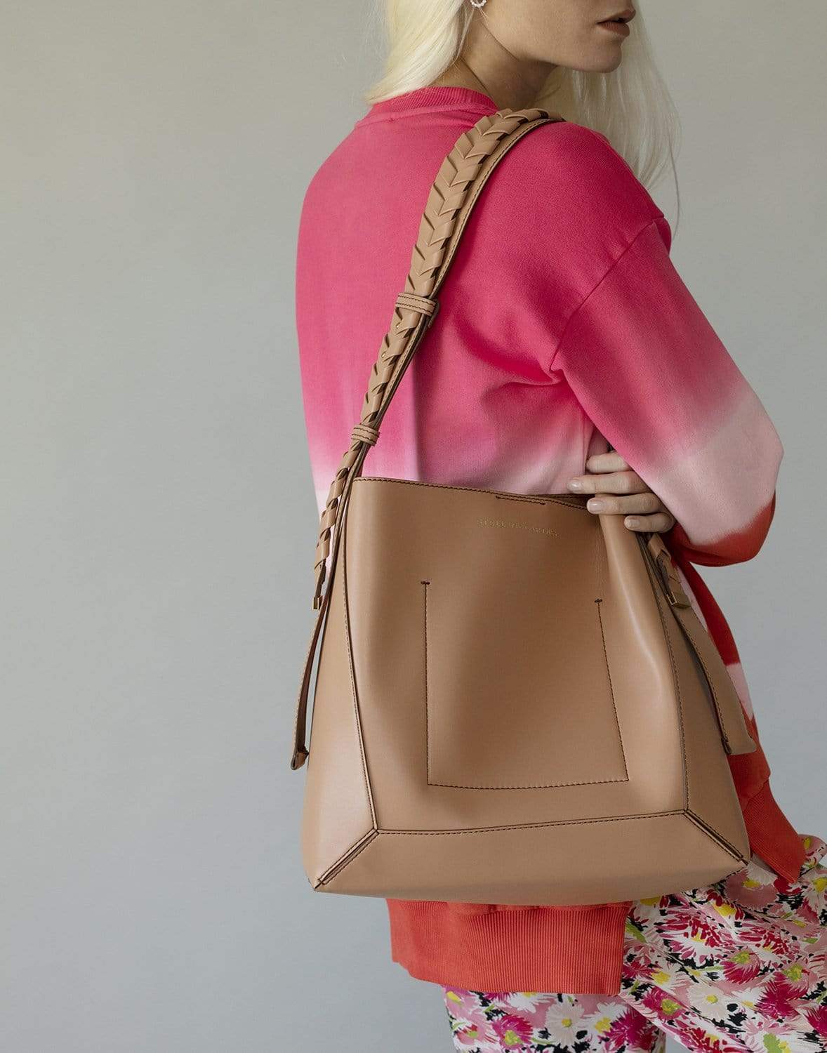 STELLA MCCARTNEY-Camel Medium Eco Braided-Strap Hobo Bag-CAMEL