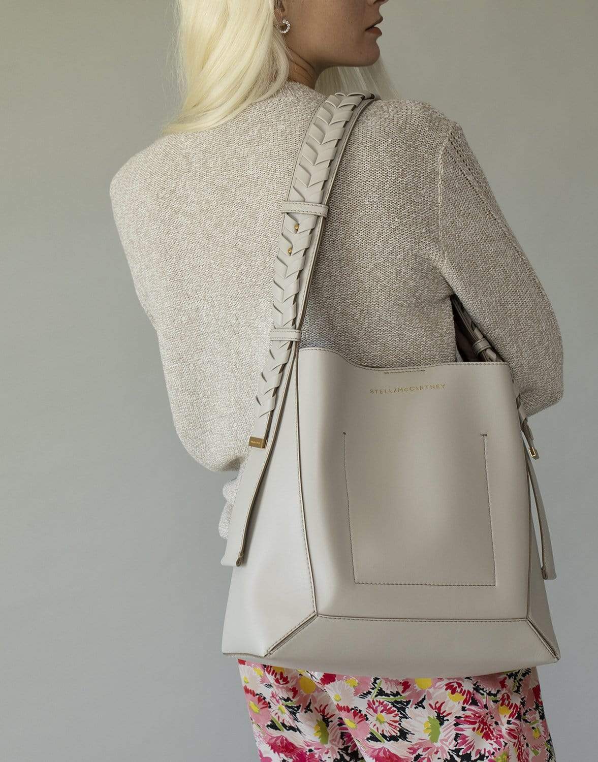 STELLA MCCARTNEY-Clay Medium Eco Braided-Strap Hobo Bag-CLAY