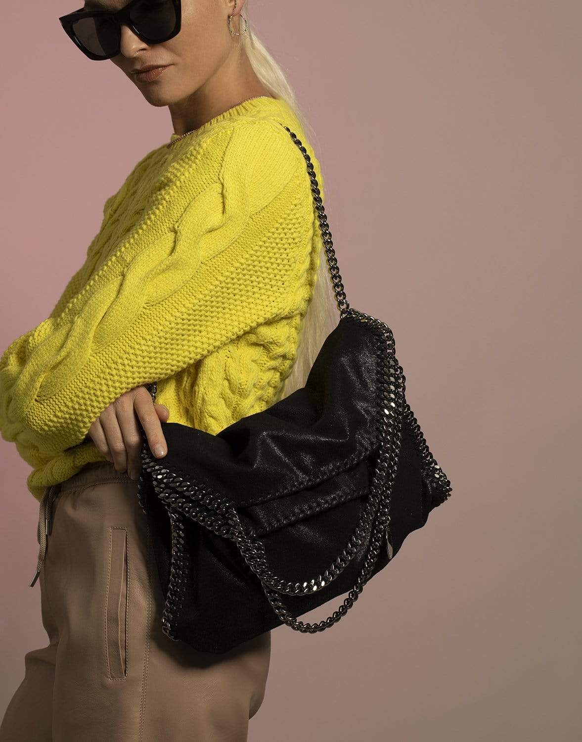 STELLA MCCARTNEY-Black 3 Chain Falabella Foldover Tote-BLACK