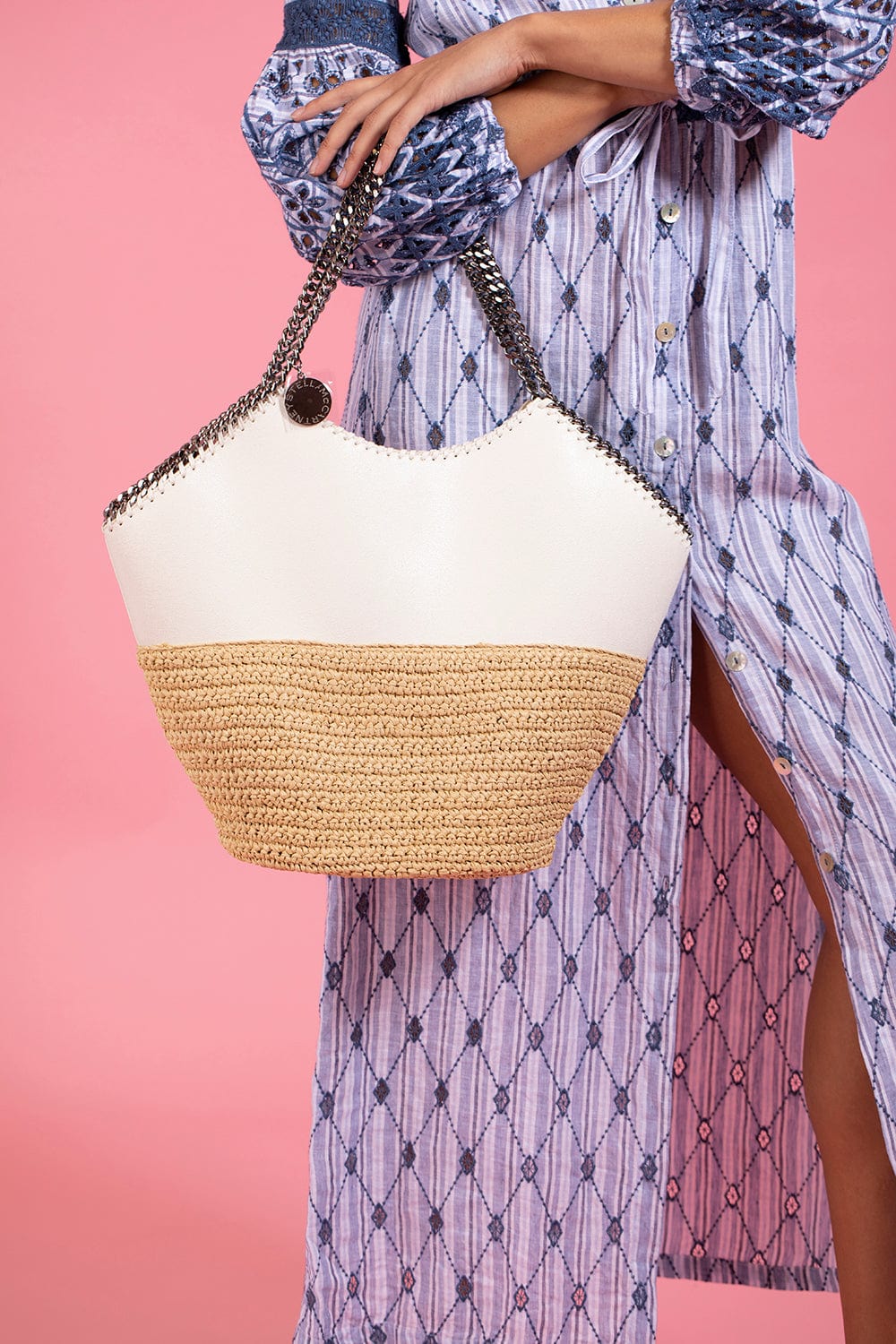 STELLA MCCARTNEY-Large Tote With Half Raffia - Chalk-CHALK