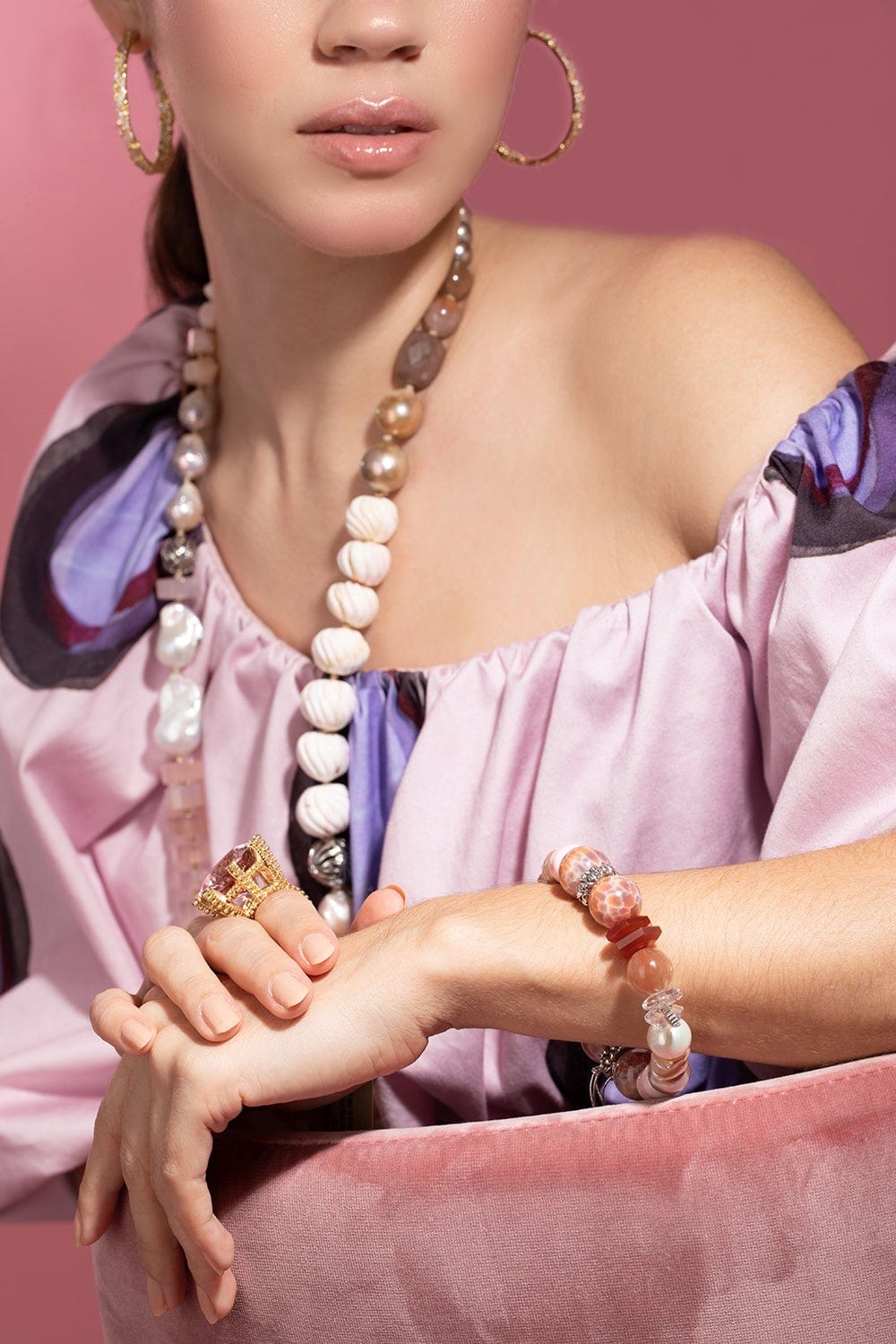 STEPHEN DWECK-Pink Opal and Mixed Stone Bracelet-SILVER