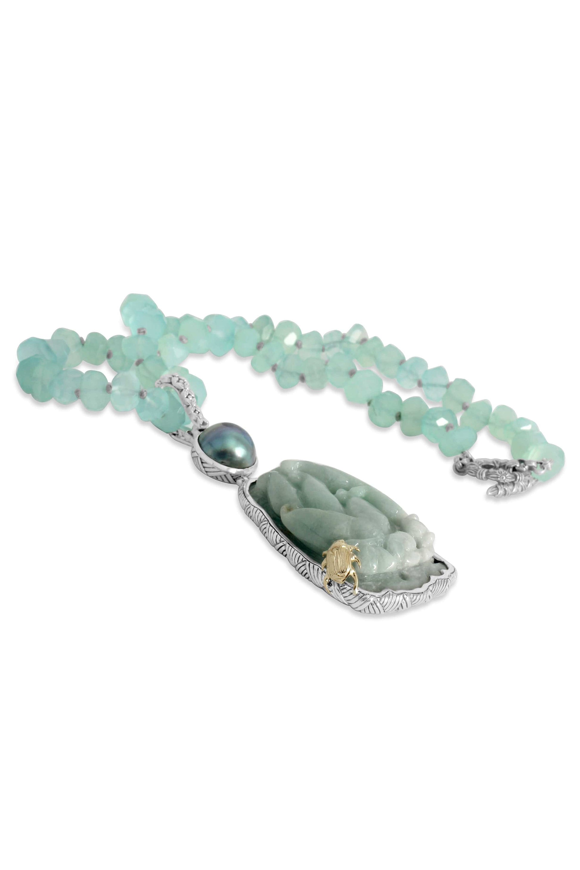 STEPHEN DWECK-Hand Carved Jade and Chalcedony Necklace-SILVER