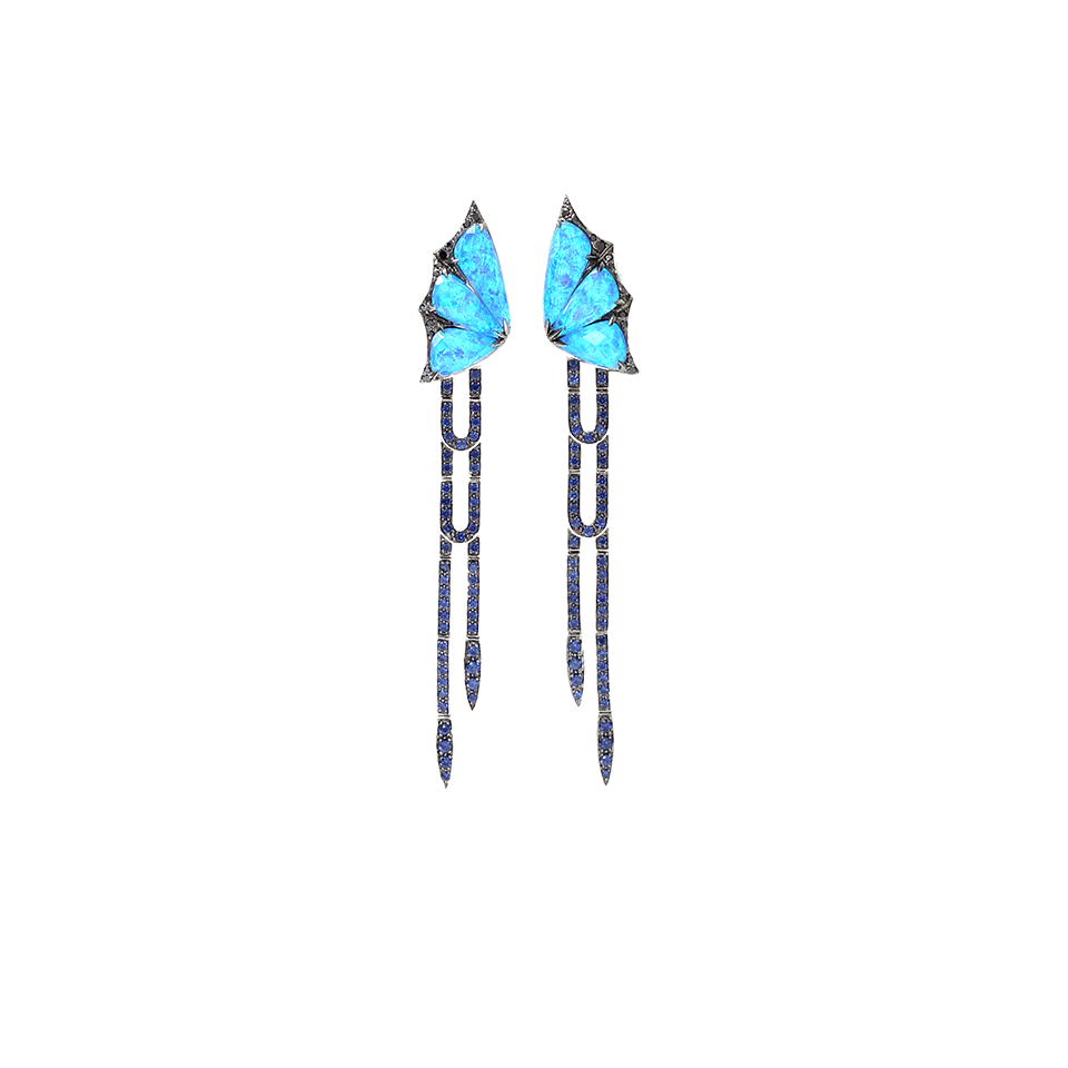 STEPHEN WEBSTER-Black Opalescent Butterfly Earrings-WHITE GOLD
