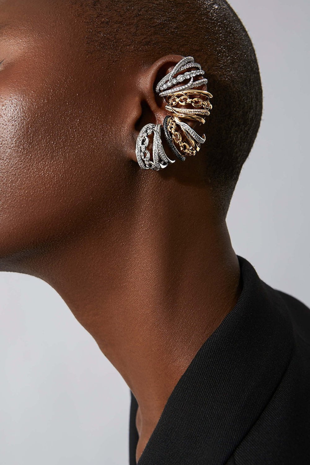 STEPHEN WEBSTER-Bound Together Cuff Earrings-WHITE GOLD