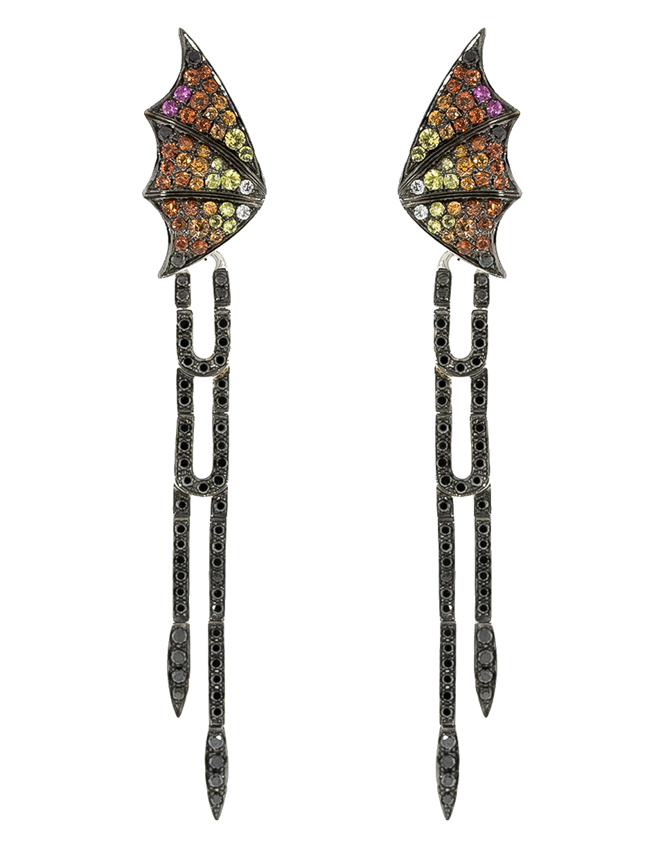 STEPHEN WEBSTER-Fly By Night Long Pave Black Diamond Earrings-WHITE GOLD