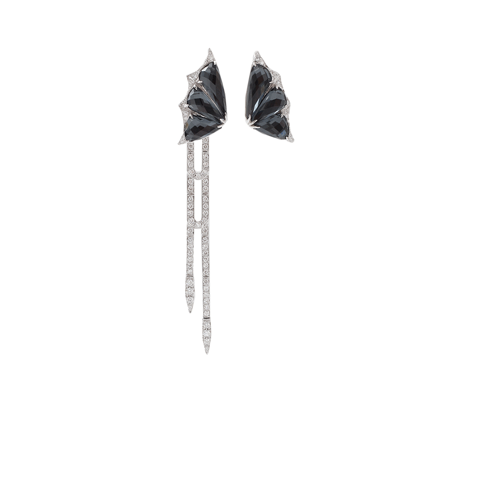 STEPHEN WEBSTER-Hematite Quartz Butterfly Earrings-WHITE GOLD