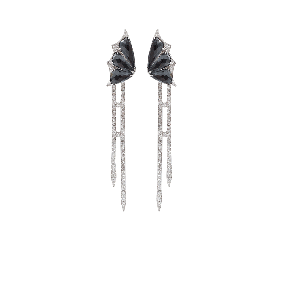 STEPHEN WEBSTER-Hematite Quartz Butterfly Earrings-WHITE GOLD