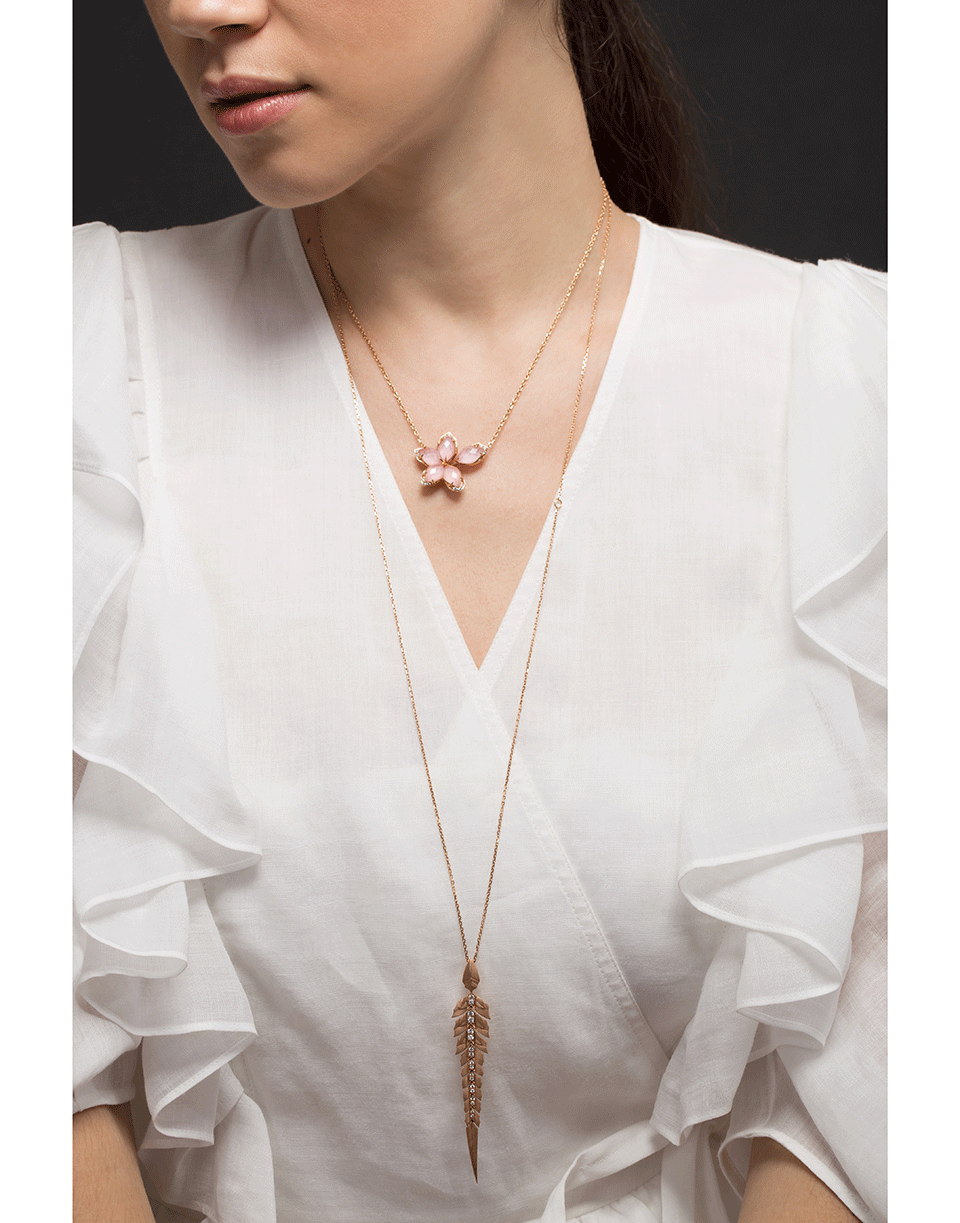 STEPHEN WEBSTER-Magnipheasant Diamond Feather Pendant Necklace-ROSE GOLD