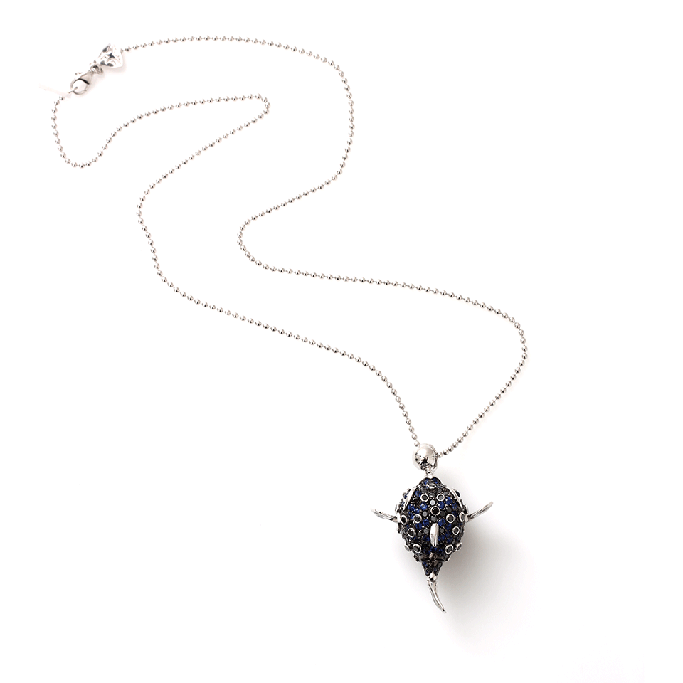 STEPHEN WEBSTER-Black Diamond Baby Puffa Fish Necklace-WHITE GOLD