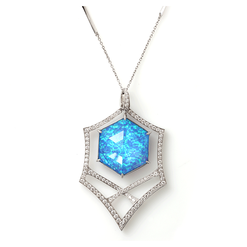 STEPHEN WEBSTER-Black Opalescent Quartz Pendant Necklace-WHITE GOLD