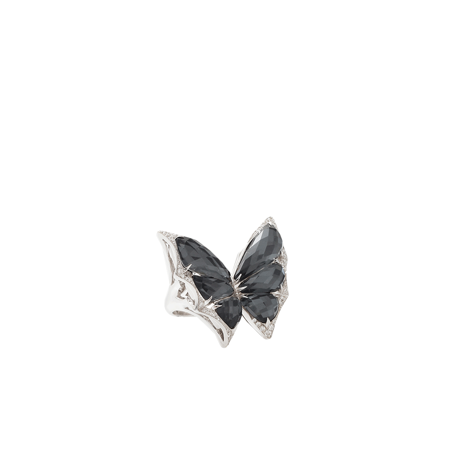 STEPHEN WEBSTER-Hematite Quartz Butterfly Ring-WHITE GOLD