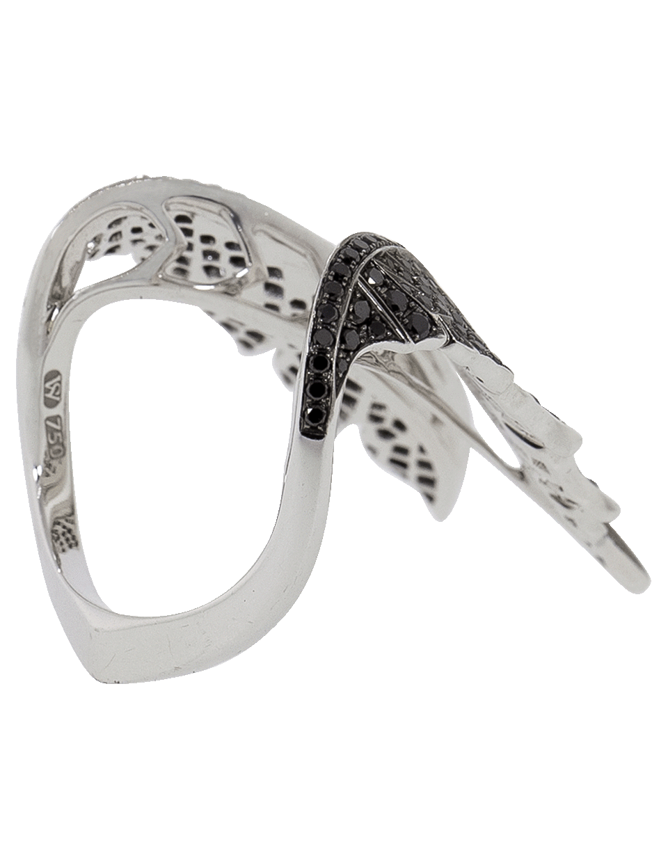 STEPHEN WEBSTER-Magnipheasant Black Diamond Open Feather Ring-WHITE GOLD