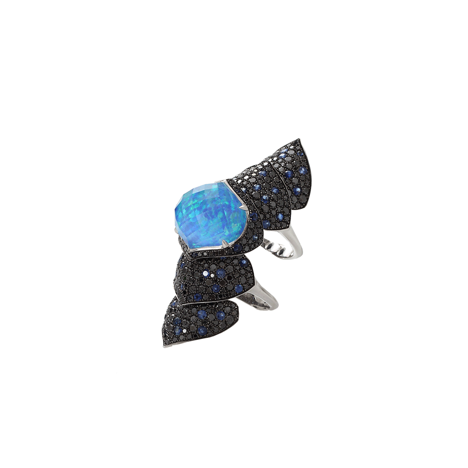 STEPHEN WEBSTER-Black Opalescent Quartz Finger Ring-WHITE GOLD