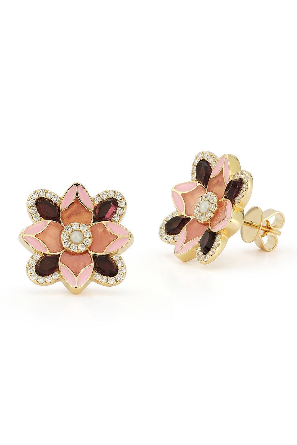 Diamond Flower Stud Earrings-YELLOW GOLD-JEWELRYFINE JEWELEARRING-STORROW