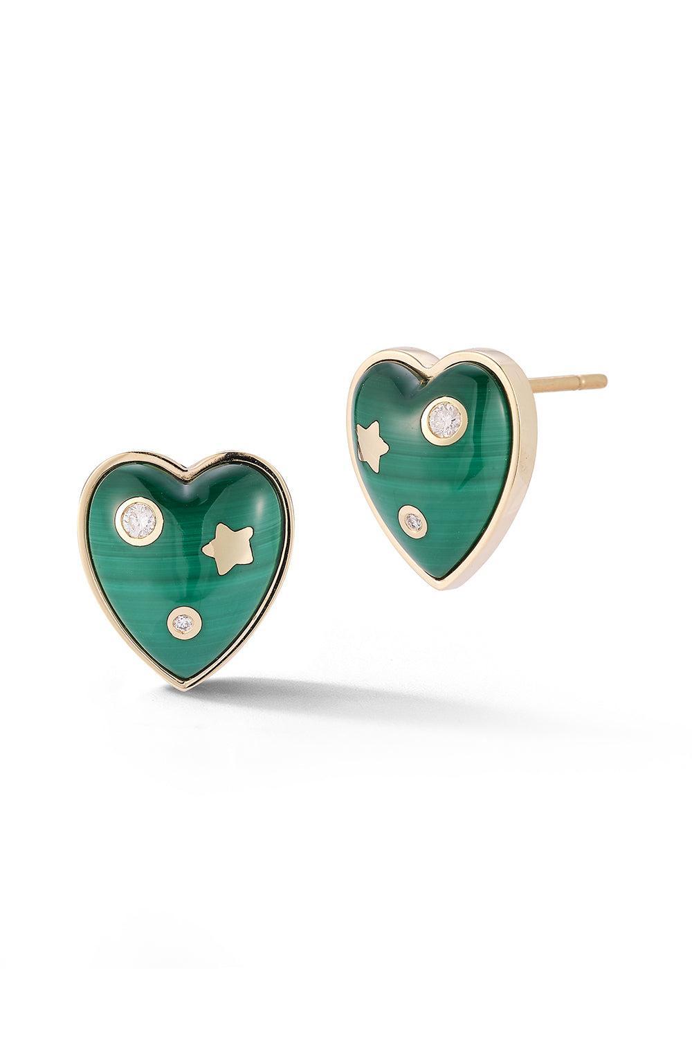 Malachite Heart Stud Earrings-YELLOW GOLD-JEWELRYFINE JEWELEARRING-STORROW
