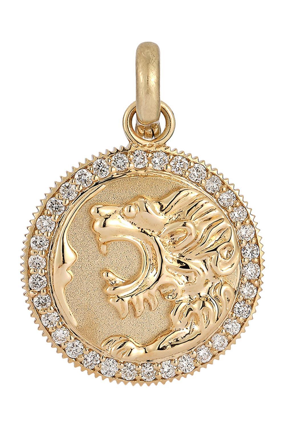 Diamond Olive Lion Medallion-YELLOW GOLD-JEWELRYFINE JEWELPENDANT-STORROW