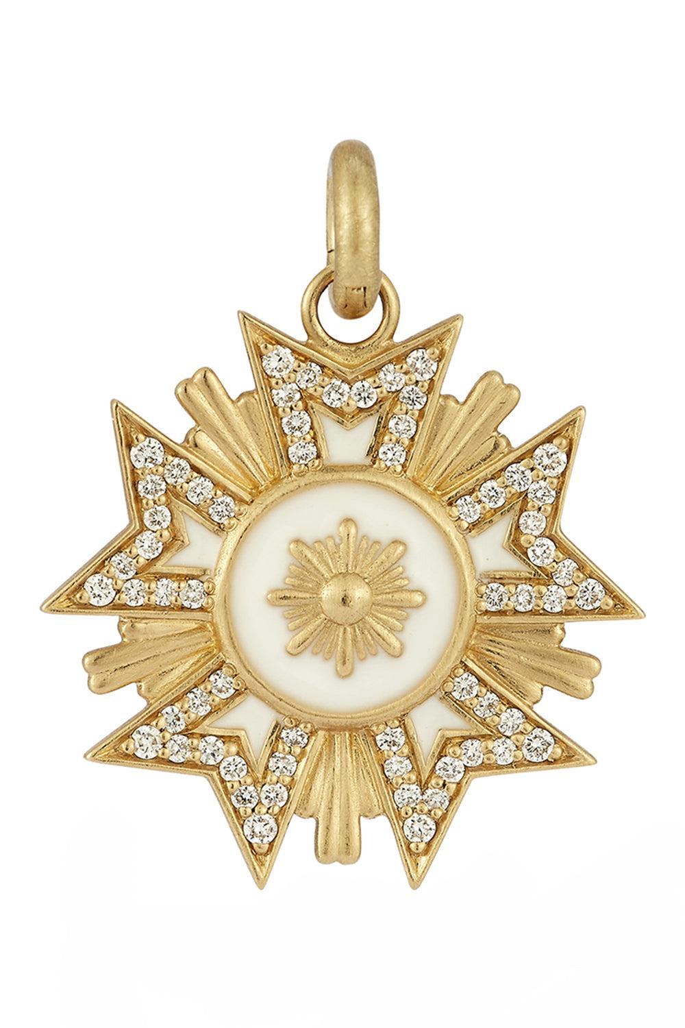 Diamond White Enamel Florence Medallion Charm-YELLOW GOLD-JEWELRYFINE JEWELPENDANT-STORROW