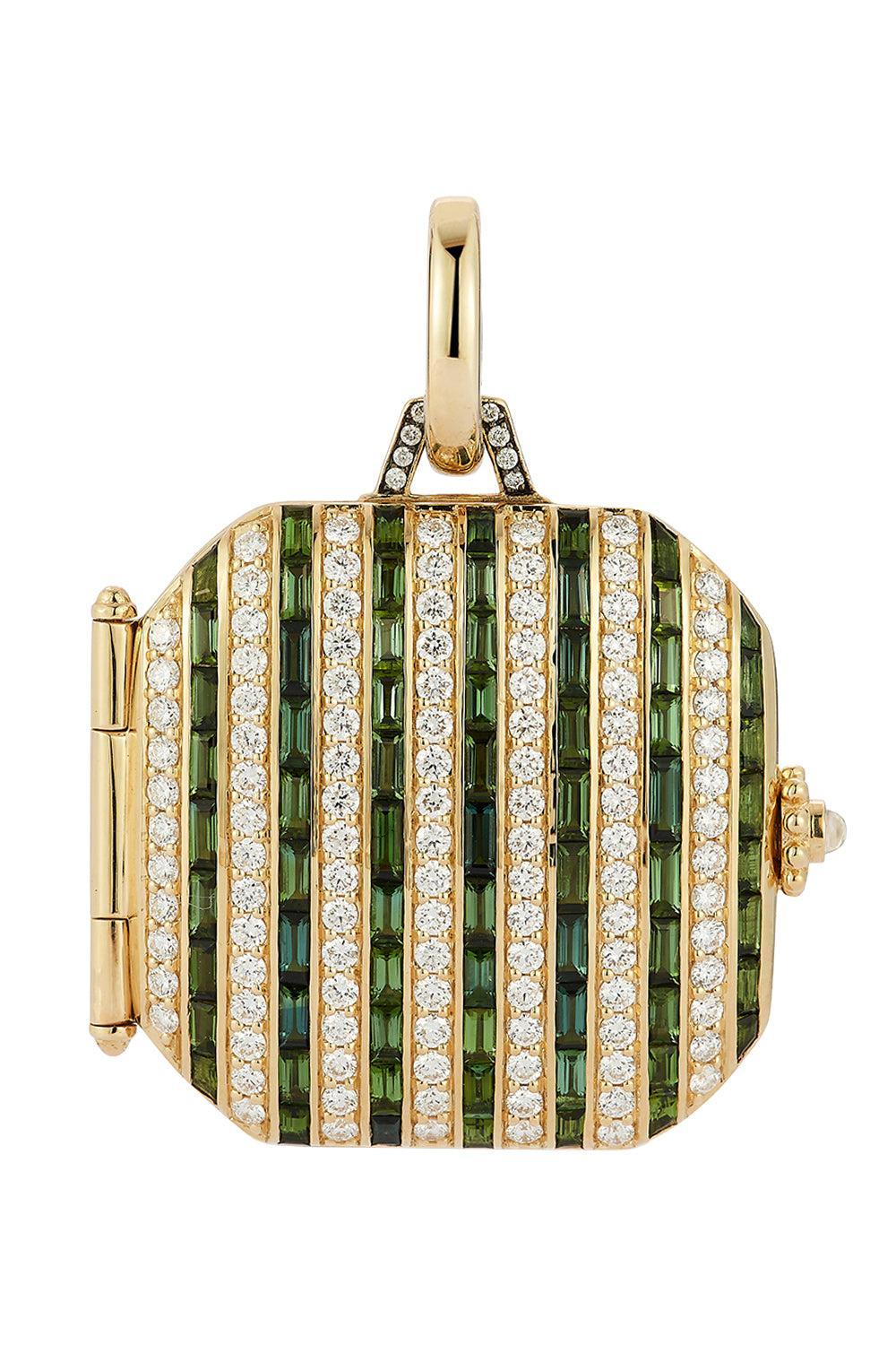  Green Tourmaline Diamond Legacy Locket Charm-YELLOW GOLD-JEWELRYFINE JEWELPENDANT-STORROW 