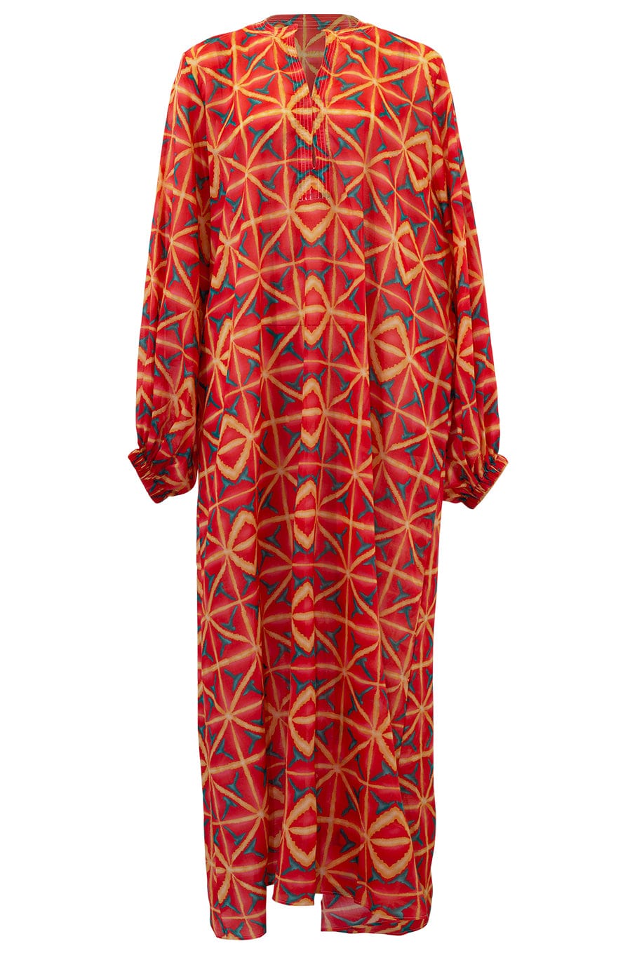 SUNBUNCH-Ambra Long Sleeve V Neck Dress-RED/MULT