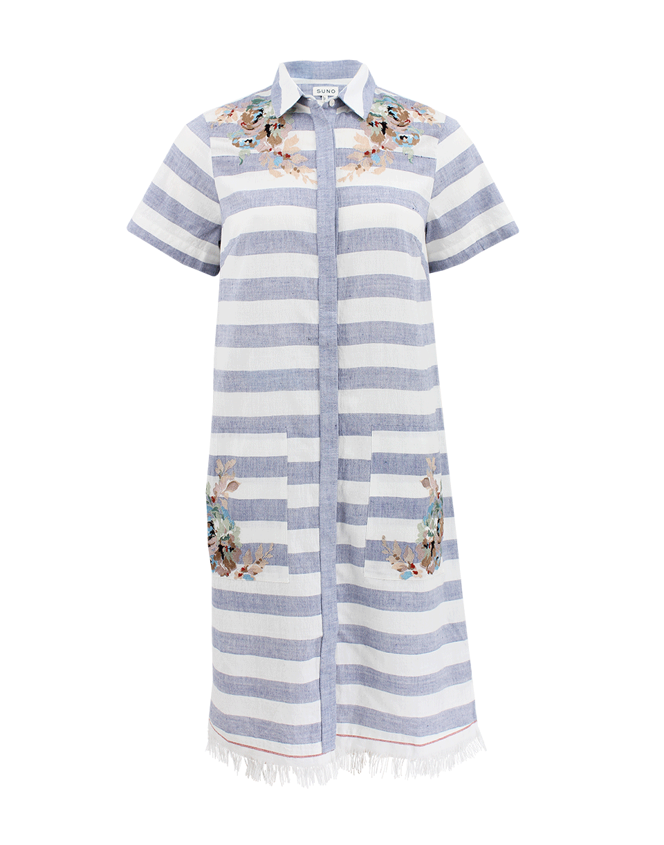 SUNO-Short Sleeve Stripe Button Down Dress-