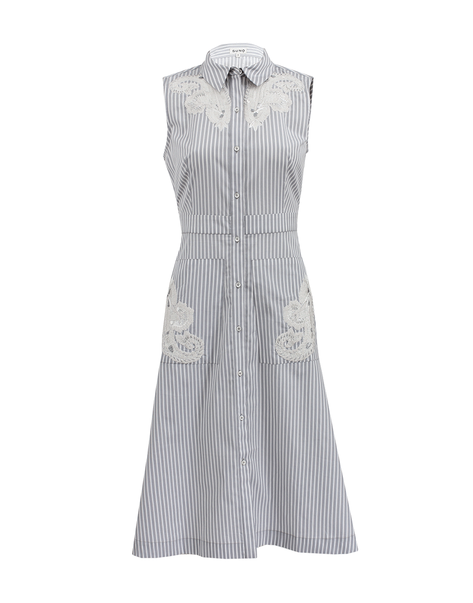 SUNO-Sleeveless Button Down Stripe Dress-