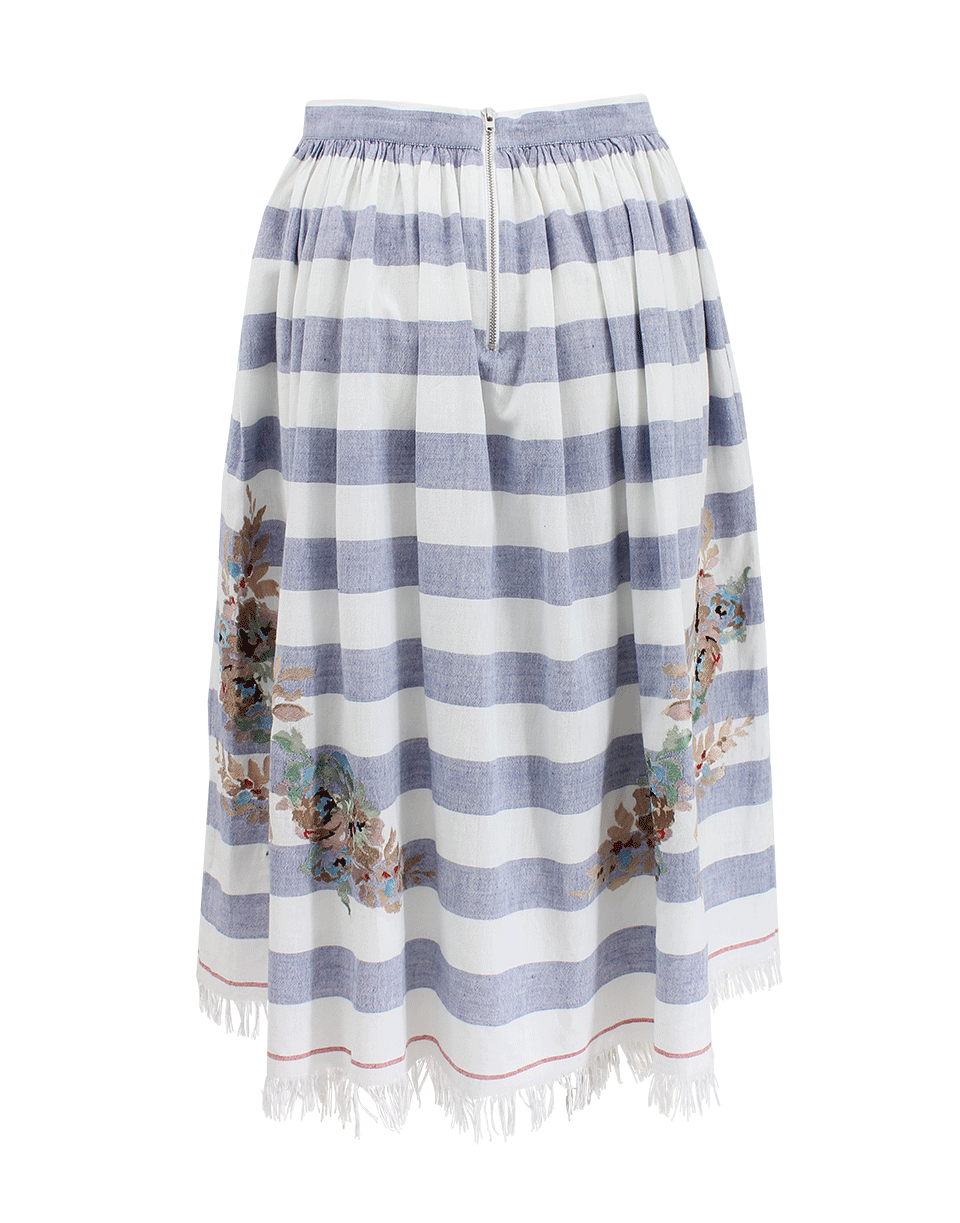 SUNO-Stripe Embroidered Fringe Skirt-