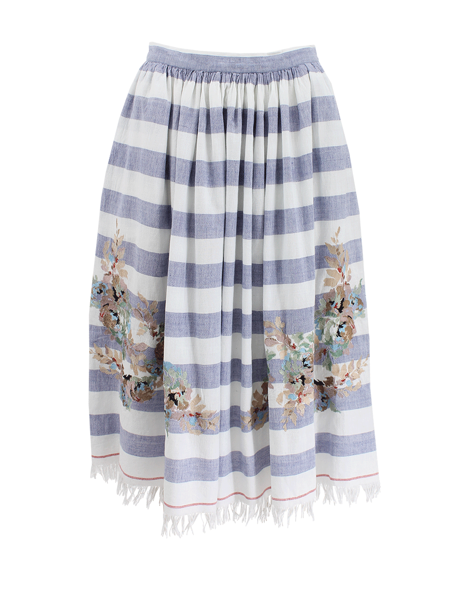 SUNO-Stripe Embroidered Fringe Skirt-