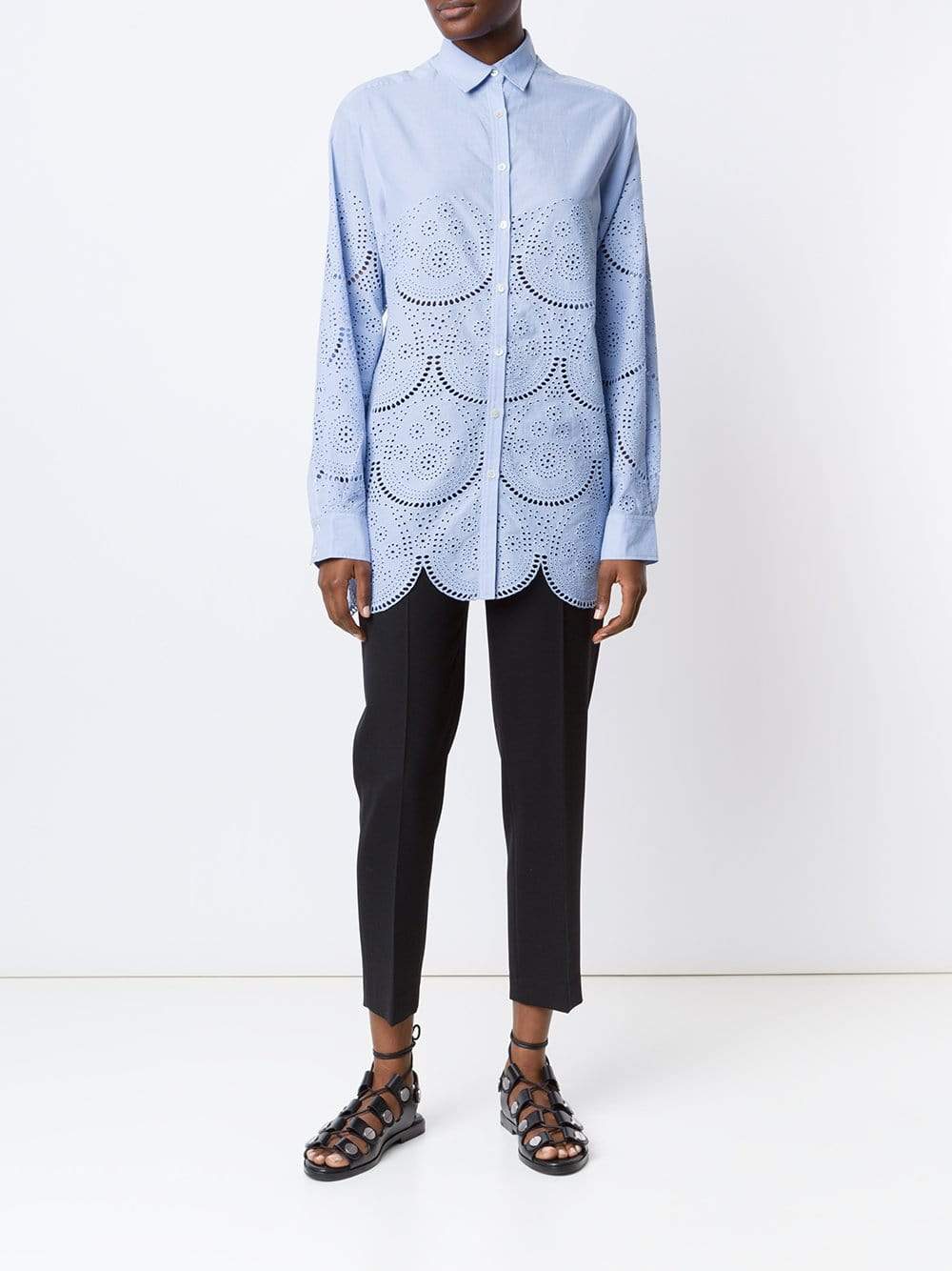 SUNO-Eyelet Button Down Blouse-