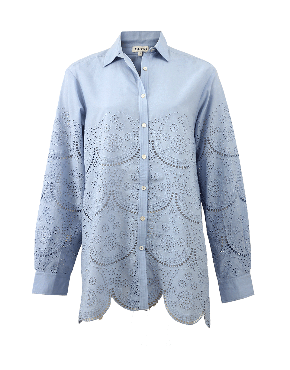 SUNO-Eyelet Button Down Blouse-