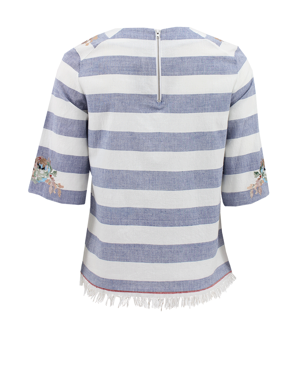 SUNO-Quarter Sleeve Fringe Pullover-