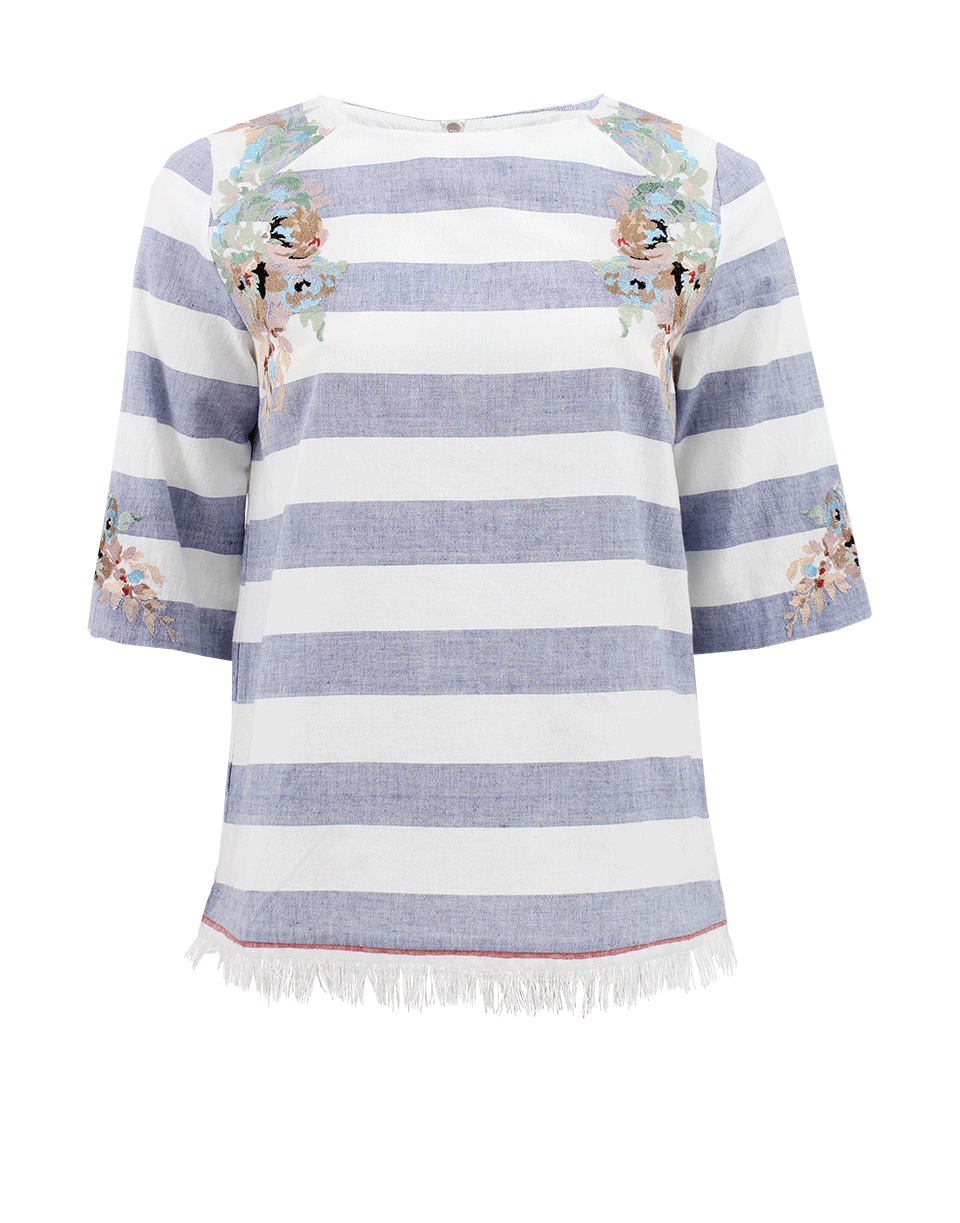 SUNO-Quarter Sleeve Fringe Pullover-