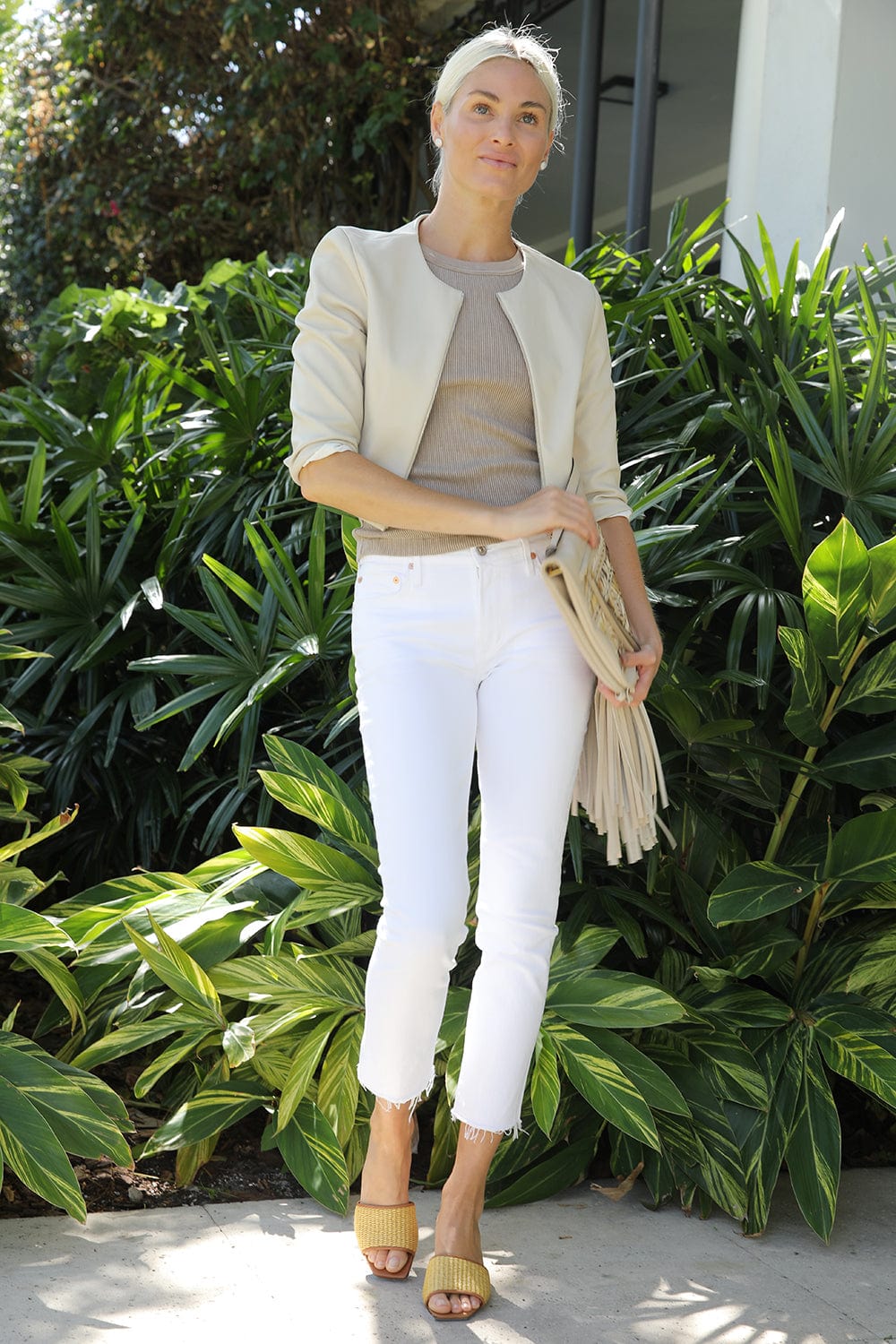 SUSAN BENDER-Stretch Leather Cardigan Jacket - Latte-