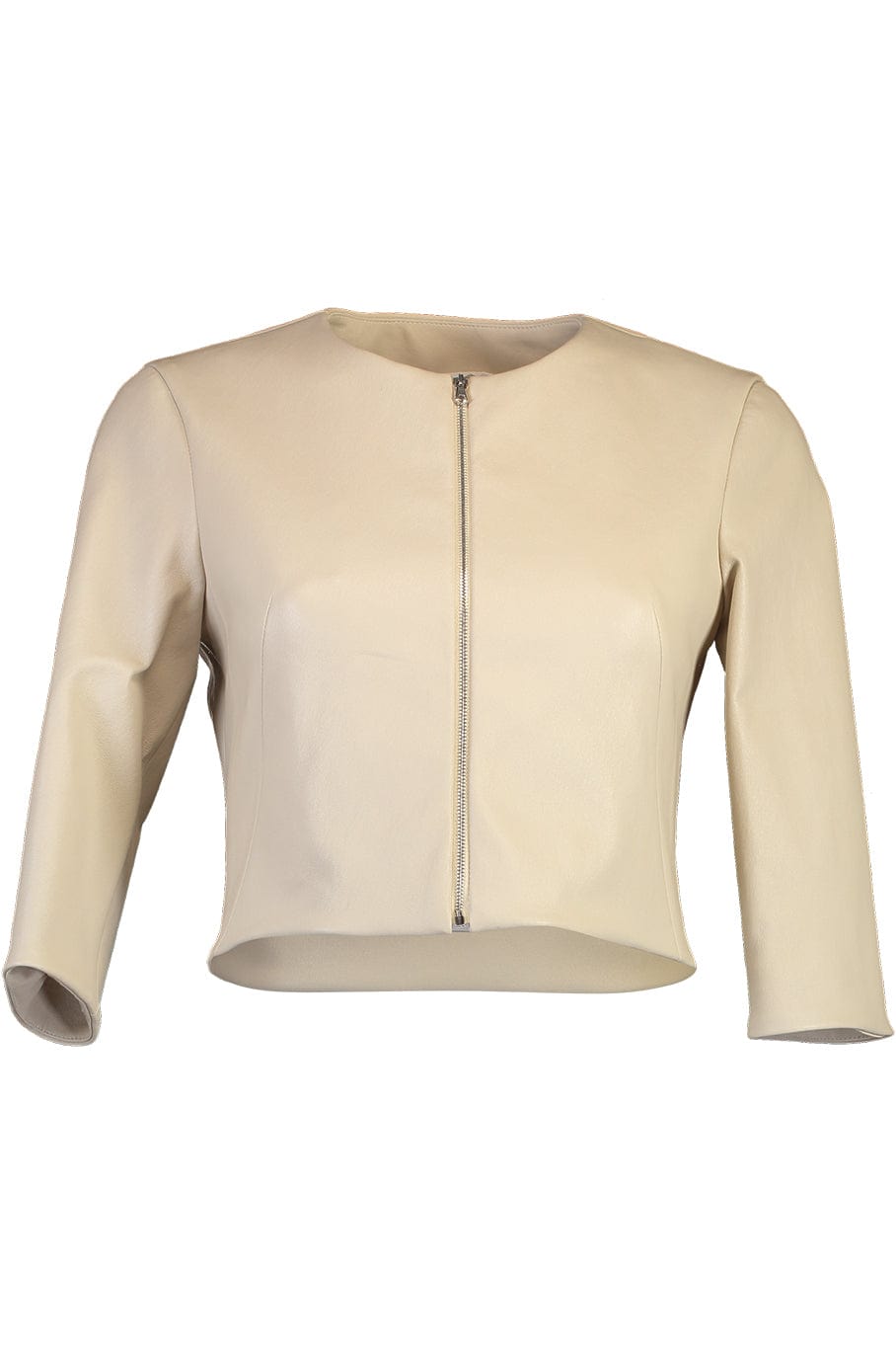 SUSAN BENDER-Stretch Leather Cardigan Jacket - Latte-