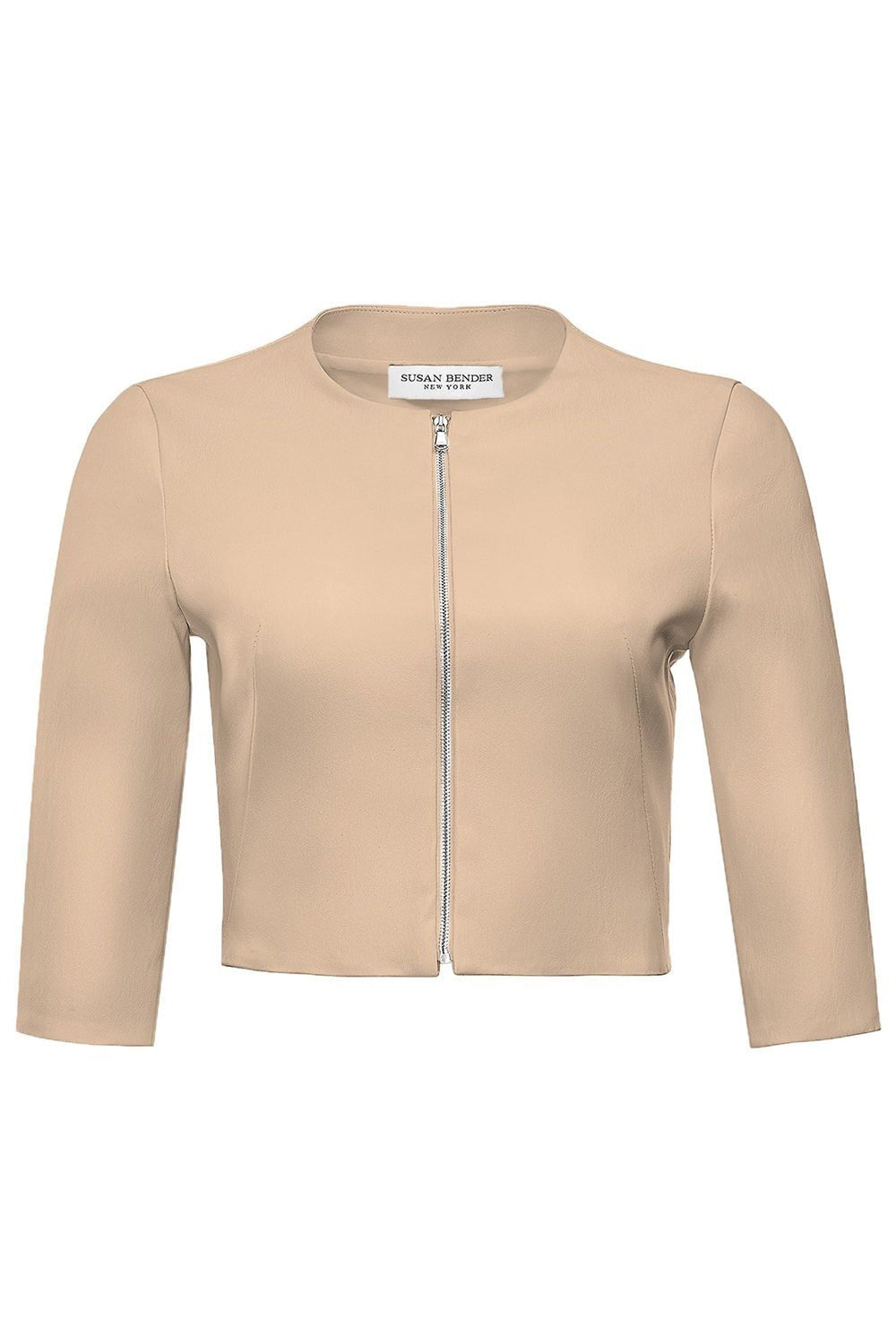 SUSAN BENDER-Stretch Leather Cardigan Jacket - Oat-
