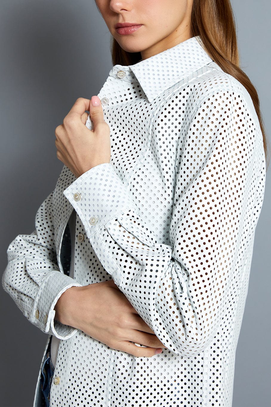 SUSAN BENDER-Perforated Shirt Jacket-
