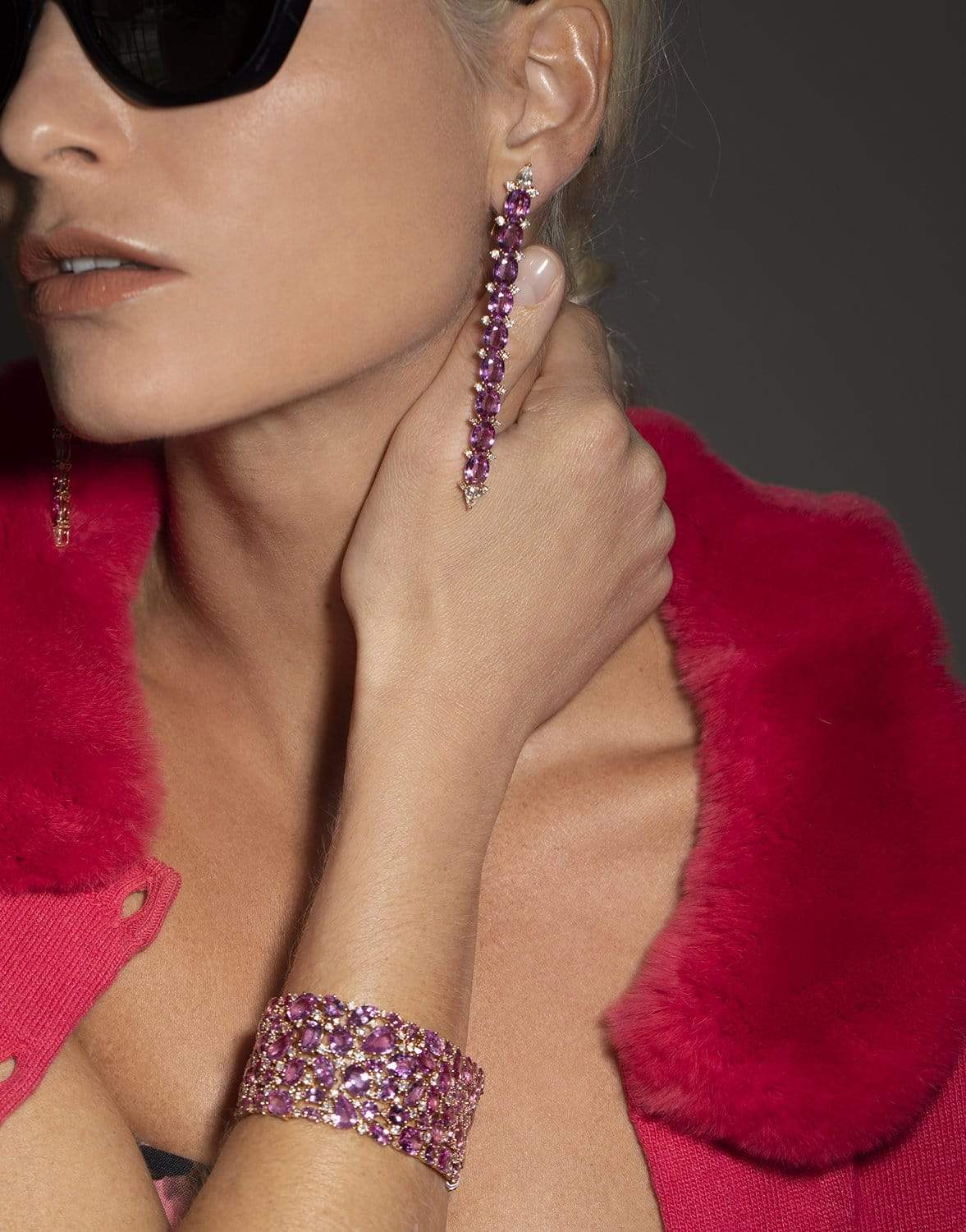 SUTRA-Pink Sapphire Wide Bracelet-ROSE GOLD