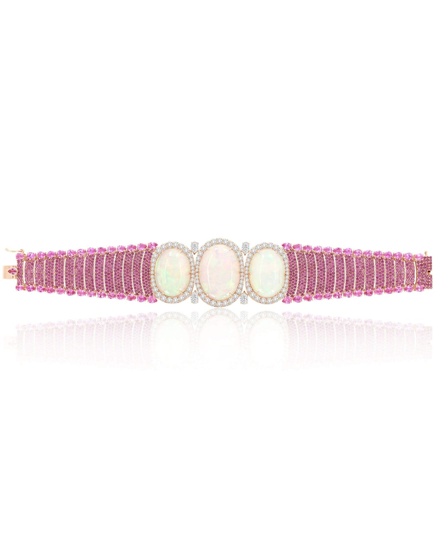 SUTRA-Triple White Opal & Pink Sapphire Bracelet-ROSE GOLD