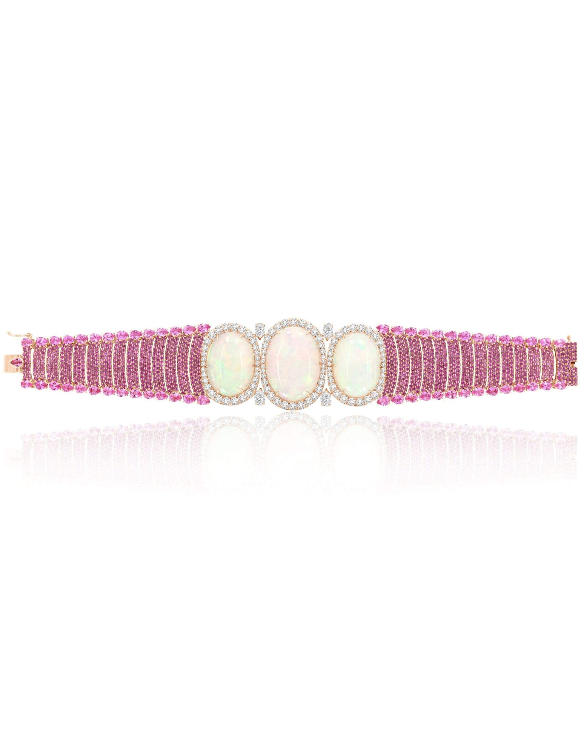 SUTRA-Triple White Opal & Pink Sapphire Bracelet-ROSE GOLD