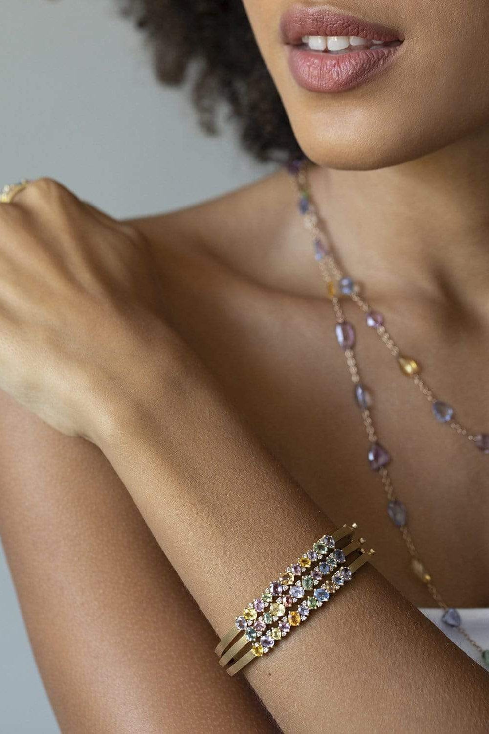 SUTRA-Diamond & Mixed Sapphire Bangle-YELLOW GOLD