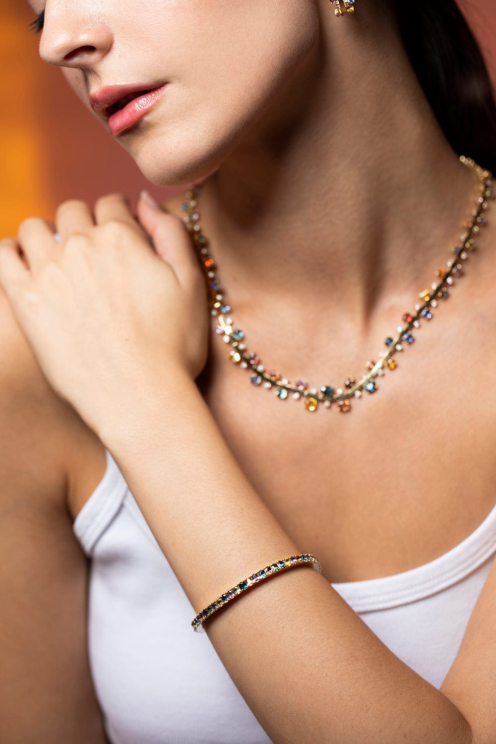 SUTRA-Multi Sapphire Stretch Bracelet-YELLOW GOLD