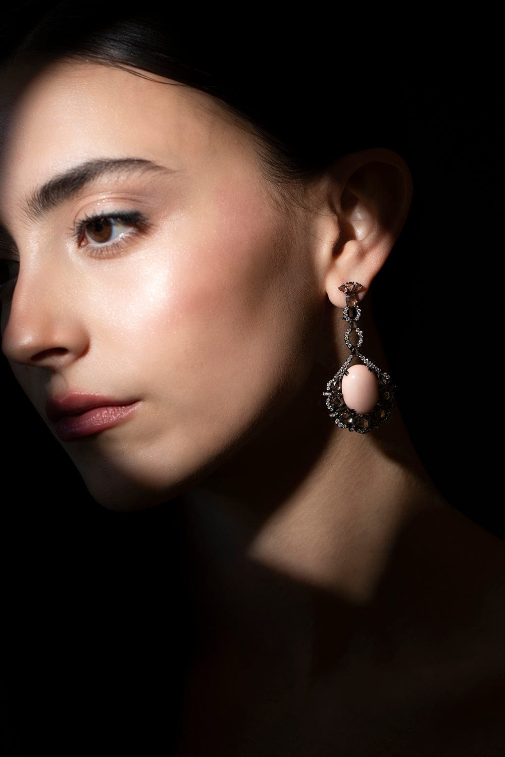 SUTRA-Angel Skin Coral and Champagne Diamond Earrings-BLACK GOLD