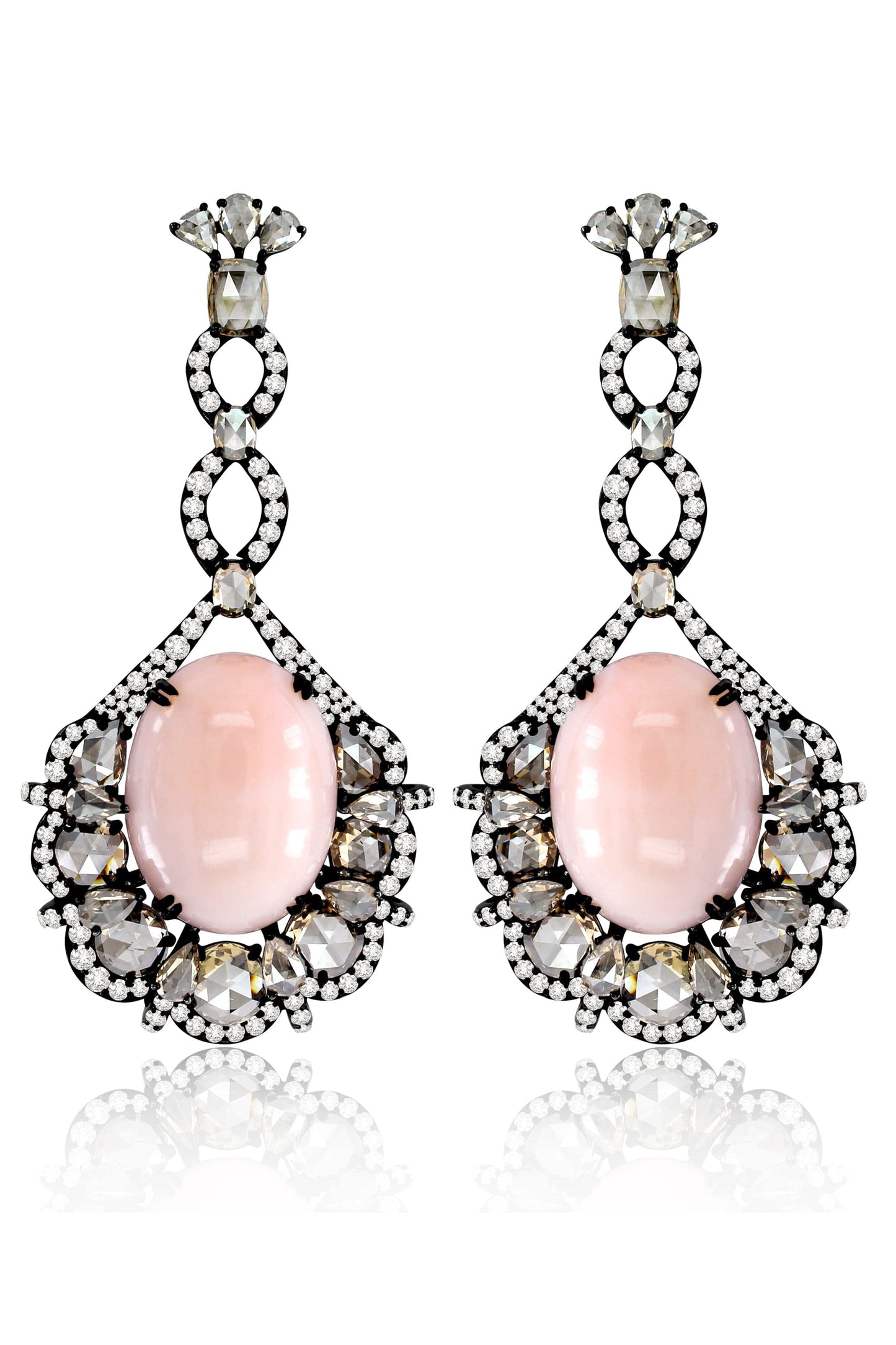 SUTRA-Angel Skin Coral and Champagne Diamond Earrings-BLACK GOLD