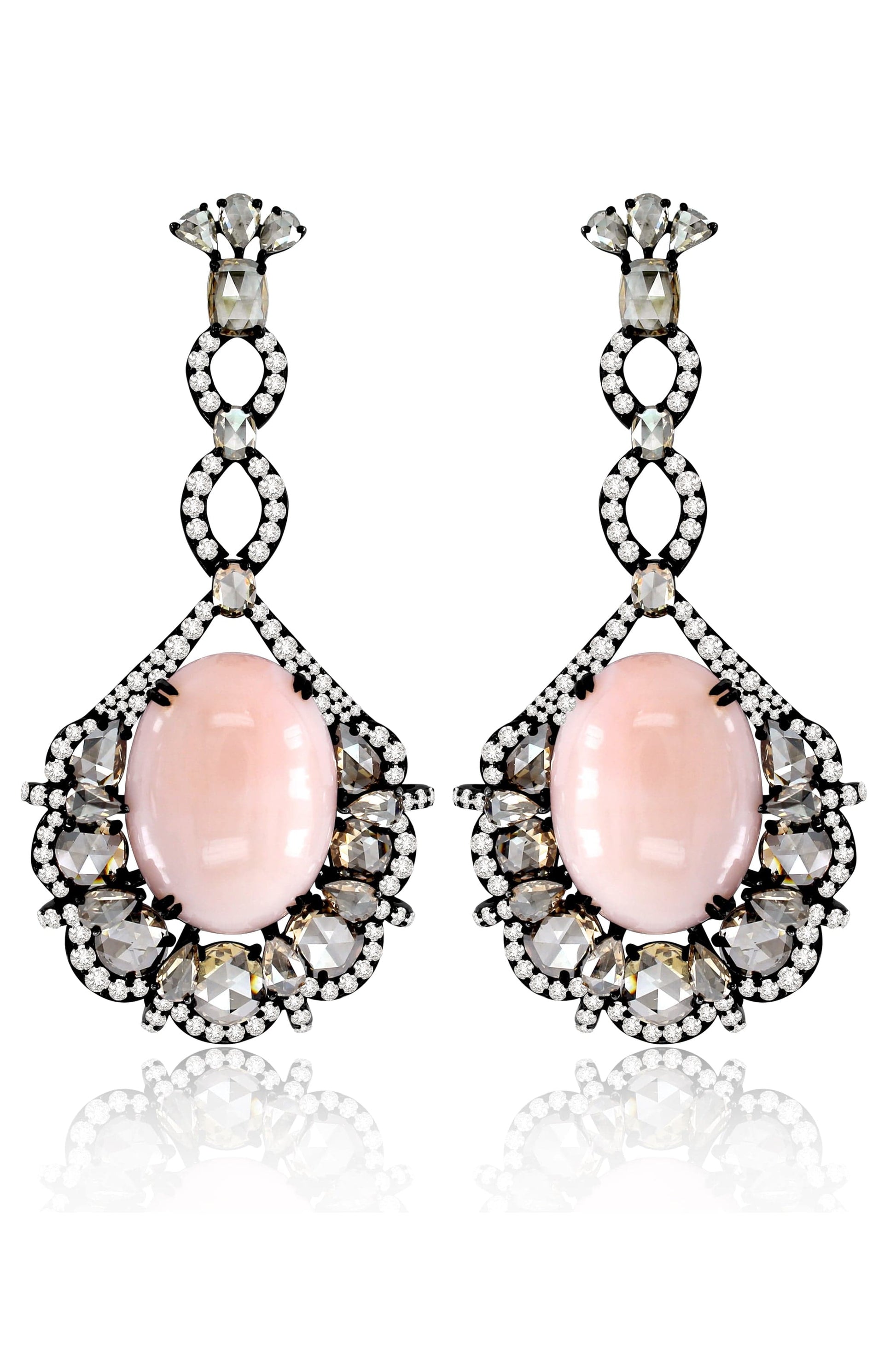 SUTRA-Angel Skin Coral and Champagne Diamond Earrings-BLACK GOLD